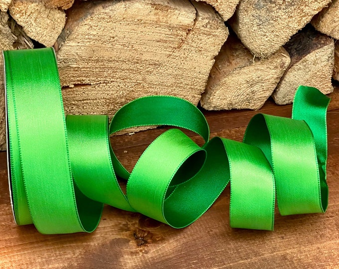 1.5” Reversible Satin Green Wired Ribbon - Perfect for Gift Wrapping, Wreaths, Decor & Much More! - Sold By The Yard