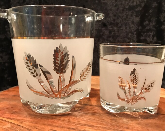 Wheat With Frosted Glass Ice Bucket & Glass