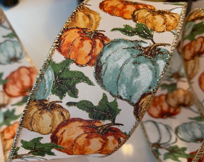 2.5” Colorful Sparkle Pumpkin Wired Ribbon #282 - Sold By The Yard