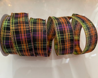 1.5" Metallic Halloween Plaid Wired Ribbon #108 - 10 Yard Roll