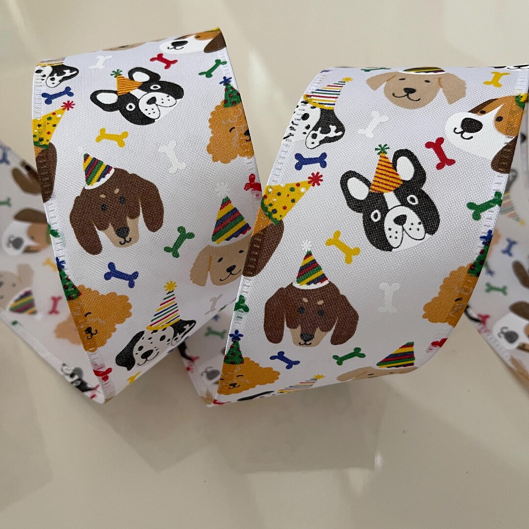 2.5” Colorful Birthday Dog Wired Ribbon - Etsy