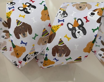 2.5” Colorful Birthday Dog Wired Ribbon