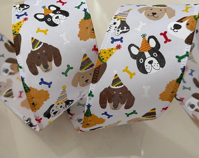 2.5” Colorful Birthday Dog Wired Ribbon