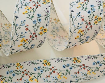 2.5” Colorful Floral Wired Ribbon #727 - Sold By The Yard
