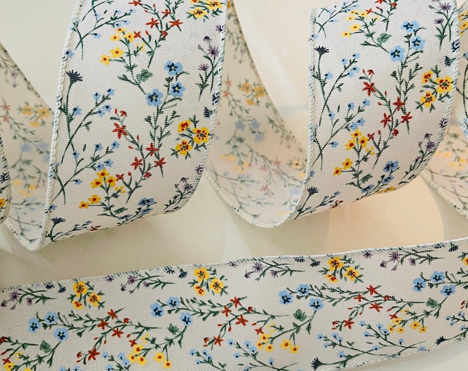 2.5” Colorful Floral Wired Ribbon #727 - Sold By The Yard