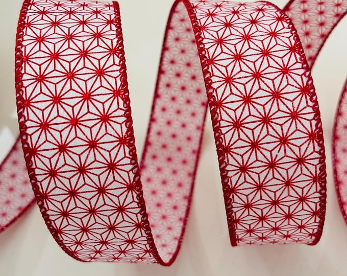 1.5” Red & White Glitter Snowflake Pattern Wired Ribbon