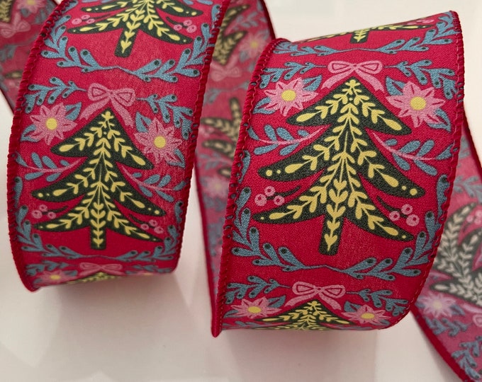 2.5” Christmas Tree Wired Ribbon #711 - Sold By The Yard