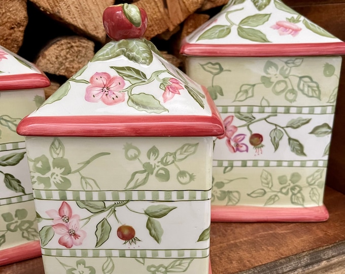 Capriware Floral Apple Top Vintage Ceramic Canisters - Select Size Below - Price is for 1 Canister