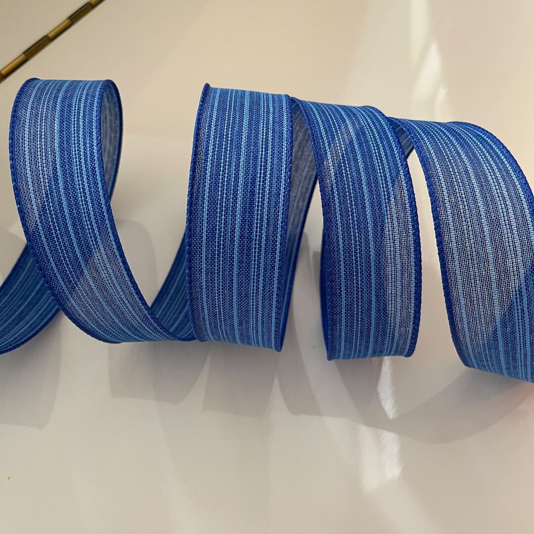 1.5” Denim Blue Wired Ribbon With Subtle Light Blue Stripes - Sold by ...