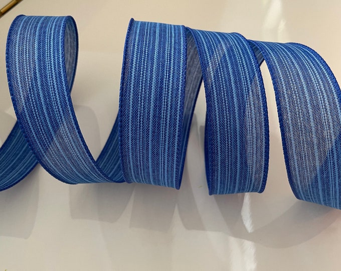 1.5” Denim Blue Wired Ribbon with Subtle Light Blue Stripes - Sold By The Yard