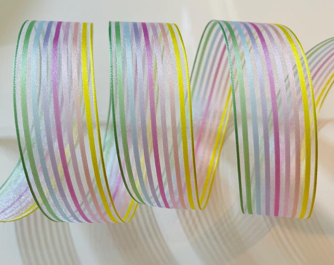 1.5” Colorful Easter Stripes Wired Ribbon