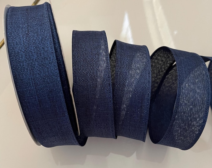 1.5” Navy Metallic Blue Wired Ribbon