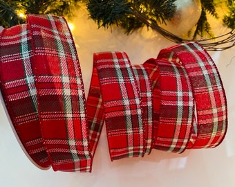 1.5” Christmas Plaid Wired Ribbon: Red & Green - Sold By The Yard