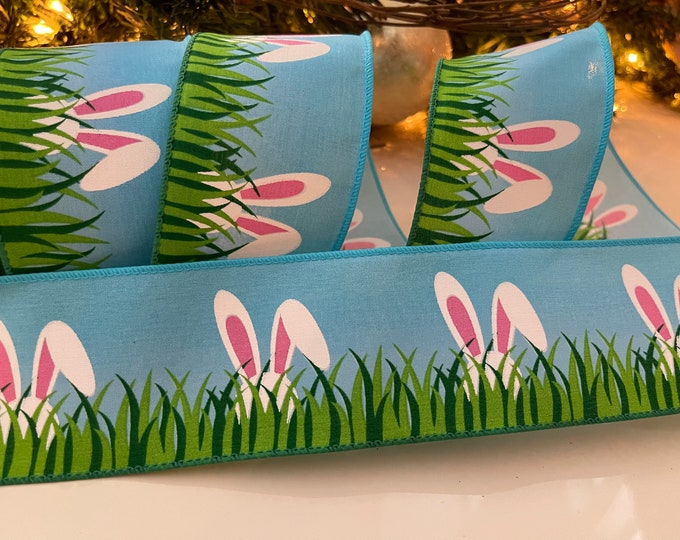 2.5” Bunny Ears Wired Ribbon: Blue & Green - 10 Yard Roll #551