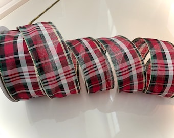 50 Yards 2.5” Christmas Plaid Wired Ribbon: Red, Green, & Black #731