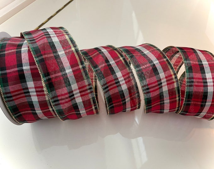 50 Yards 2.5” Christmas Plaid Wired Ribbon: Red, Green, & Black #731