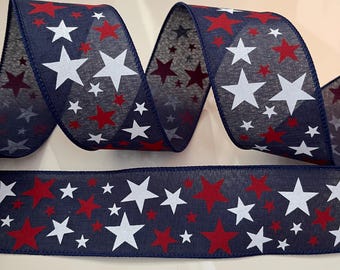2.5” Red, White, & Blue, Stars Wired Ribbon
