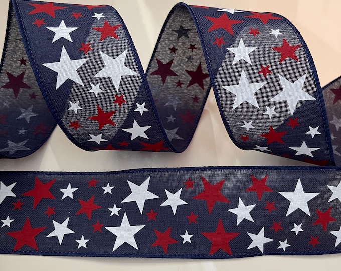 2.5” Red, White, & Blue, Stars Wired Ribbon