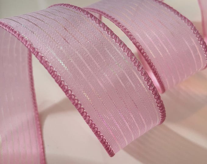 1.5” Pink Iridescent Stripe Wired Ribbon