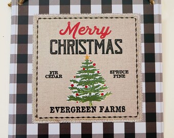 5” Square Tin Christmas Tree Black & White Plaid Wreath Sign - Perfect for Adding the Finishing Touch to your Wreath