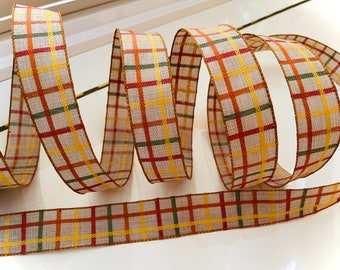 1.5” Woven Trellis Wired Ribbon: Natural, Orange, Yellow, Moss - Sold By The Yard