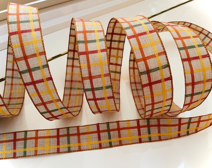 1.5” Woven Trellis Wired Ribbon: Natural, Orange, Yellow, Moss - Sold By The Yard