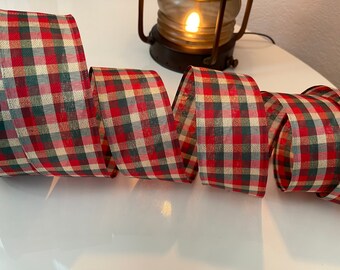 2.5” Red, Green, & Gold Christmas Plaid Wired Ribbon #5038 - Sold By The Yard