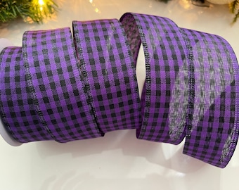 1.5" Purple & Black Gingham Wired Ribbon #112 - 10 Yard Roll