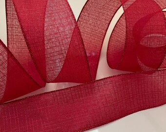 2.5” Christmas Red Metallic Wired Ribbon - Sold By The Yard