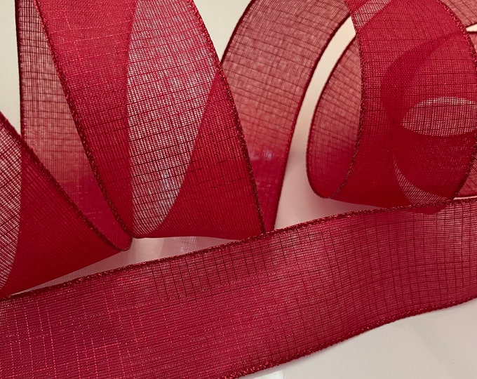 2.5” Christmas Red Metallic Wired Ribbon - Sold By The Yard