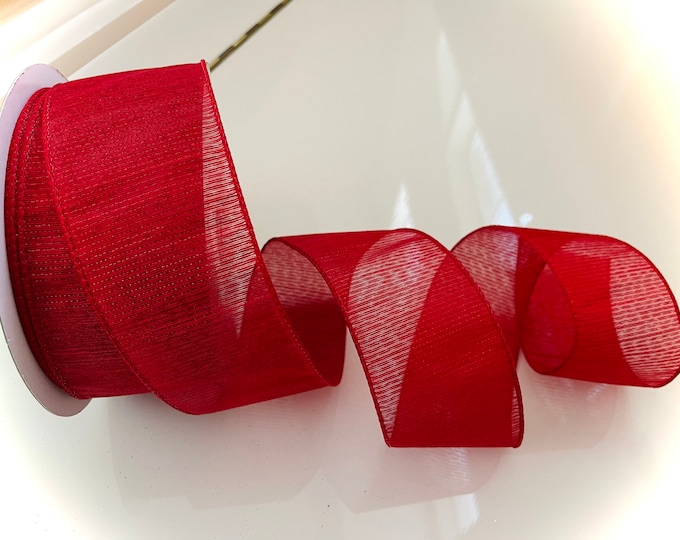 2.5” Red Shimmer Wired Ribbon - Perfect for Gift Wrapping, Wreaths, Decor & Much More! - Sold By The Yard