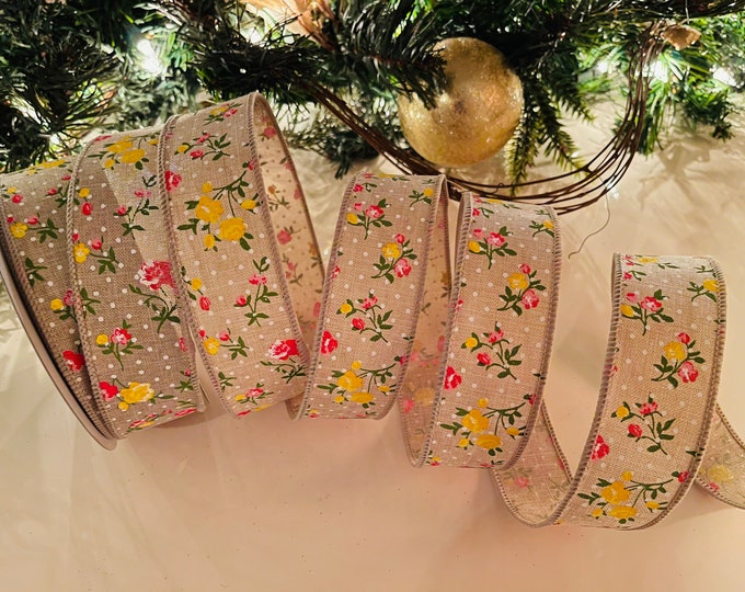 10 Yard Roll - 1.5” Burlap Flower Wired Ribbon #804 - Perfect for Gift Wrapping, Wreaths, Decor & Much More!