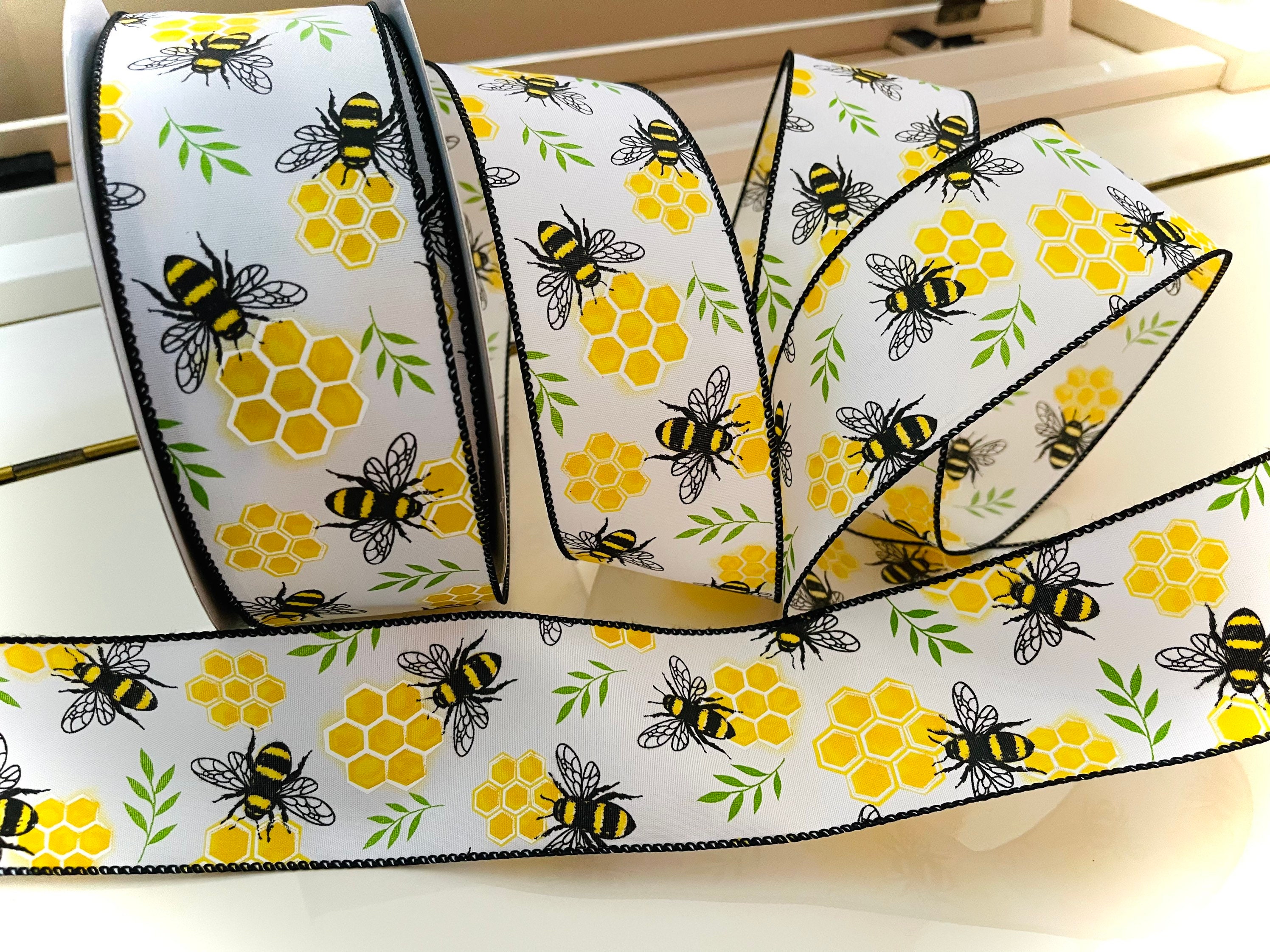 Bumblebees White 1 1/2 inch x 10 Yards Ribbon - by Jam Paper