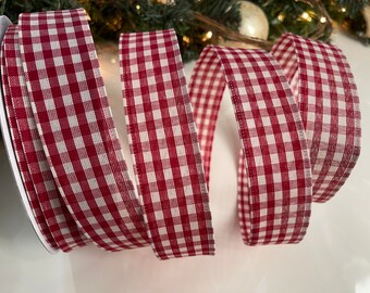 1.5” Red & White Gingham Wired Ribbon #449 - Sold By The Yard