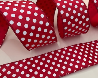 2.5” Red & White Polka Dot Wired Ribbon