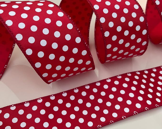 2.5” Red & White Polka Dot Wired Ribbon