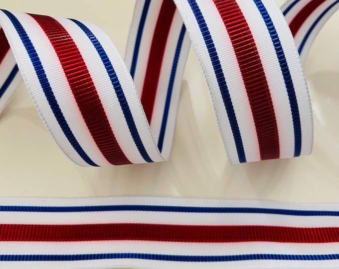 1.5” Red, White, & Blue Stripes Wired Ribbon