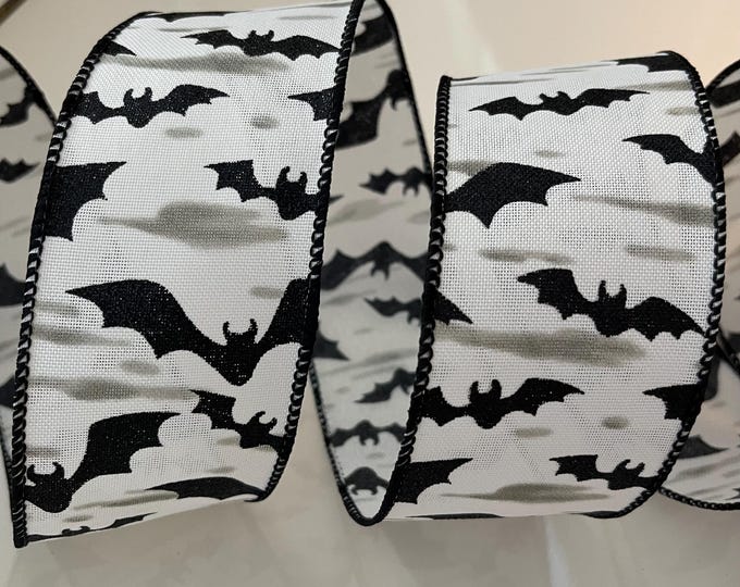 2.5" Black Glitter Bats Wired Ribbon