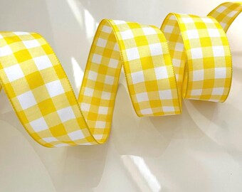 1.5” Yellow & White Plaid Wired Ribbon - Sold By The Yard