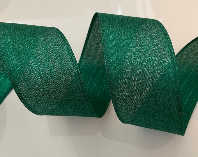 2.5” Emerald Green Metallic Wired Ribbon - Sold By The Yard #903