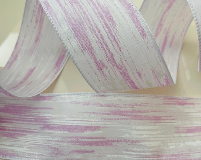 2.5" Lavender & White Streaks Soft Glitter Wired Ribbon