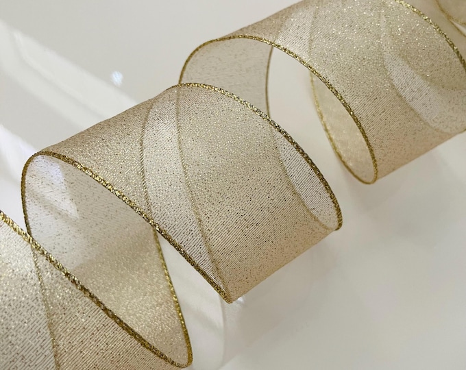 2.5” Sheer Shimmery Gold Wired Ribbon