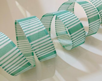 1.5” Sage Green & White Striped Wired Ribbon - Sold By The Yard