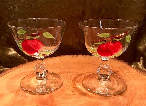 Vintage Small Hand Painted Glasses Set of 2 - Etsy
