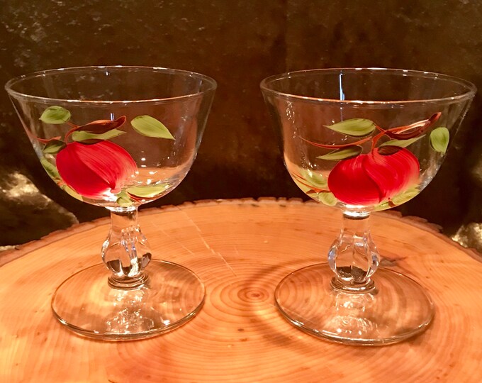 Vintage Small Hand Painted Glasses Set Of 2