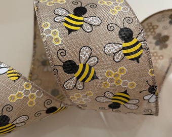 2.5” Bumblebee Wired Ribbon: Yellow, Black, White, Beige