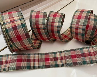 2.5” Red, Green, & Gold Plaid Wired Ribbon #416 - Sold By The Yard