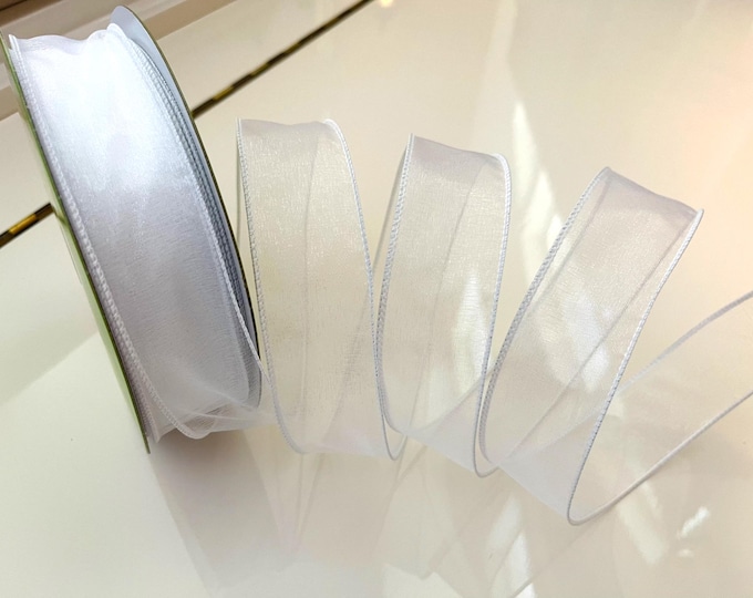 1.5” Sheer White Wired Ribbon #4042 - Sold By The Yard