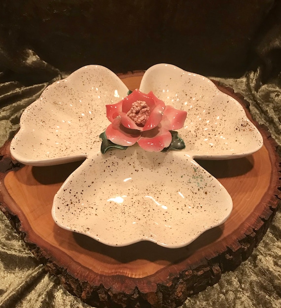 Pink Flower Speckled Jewelry Dish