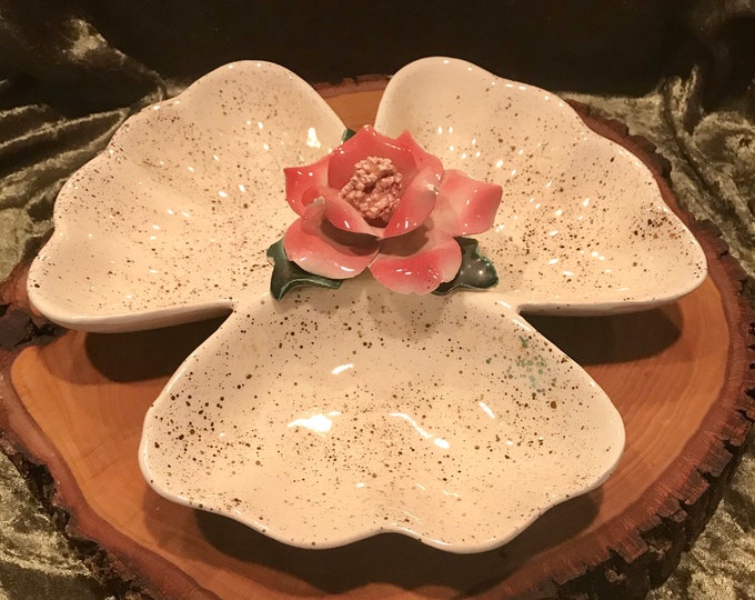 Pink Flower Speckled Jewelry Dish